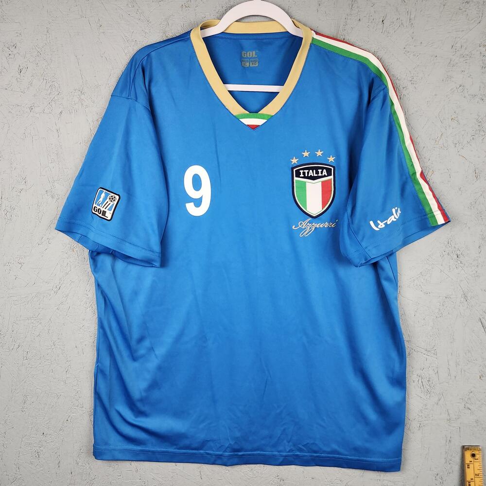 Italia Azzurri Italy Soccer Jersey Mens XL Blue 9 Shirt GOL Embroidered Logo